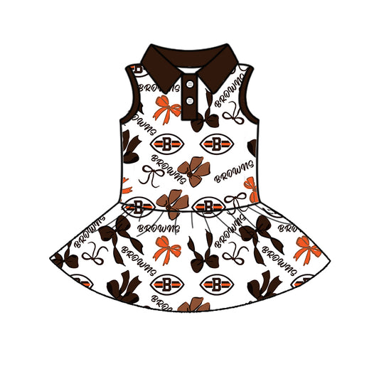 Preorder (moq 5)Baby Girls Sleeveless Bows Plaid Browns Button Team Knee Length Dresses
