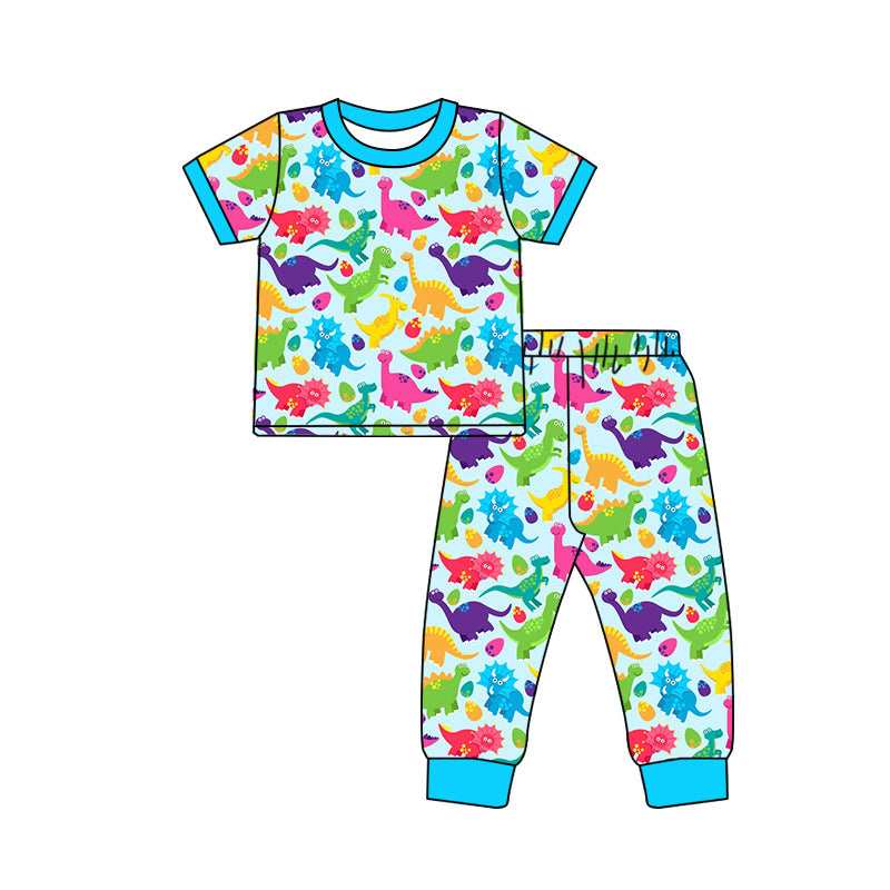 Preorder (moq 5)Baby Boys Colorful Dinosaurs Eggs Top Pants Easter Pajamas Set