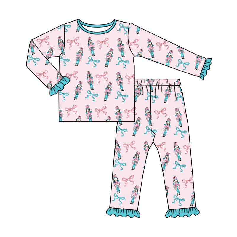 Preorder (moq 5)Baby Girls Bows Soldiers Top Ruffle Pant Christmas Clothes Set