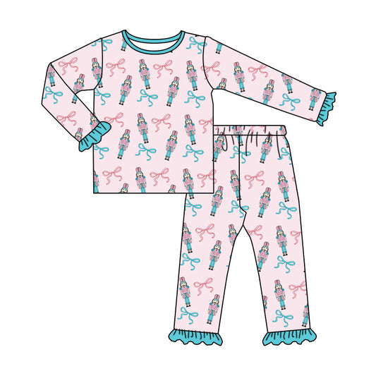 Preorder (moq 5)Baby Girls Bows Soldiers Top Ruffle Pant Christmas Clothes Set