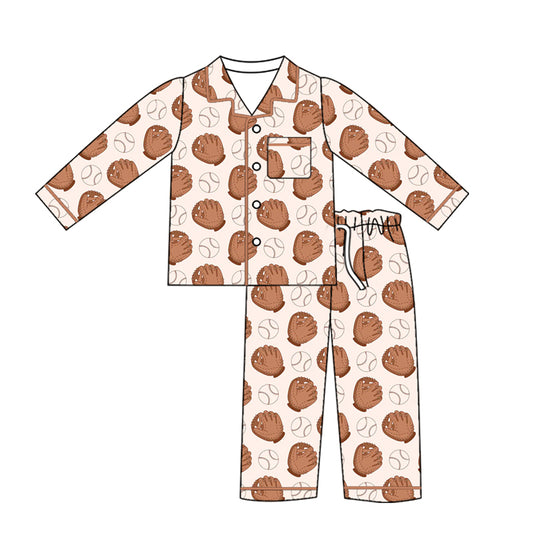Preorder (moq 5)Baby Boys Baseballs Button Pocket Top Pant Team Pajamas Sets