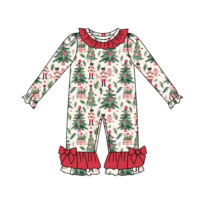 Preorder(moq 5)Baby Infant Girls Christmas Trees Soldiers Plaid Ruffle Pant Rompers
