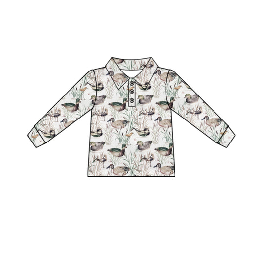 Preorder (moq 5)Baby Boys Long Sleeve Ducks Hunting Button Polo Shirts Top