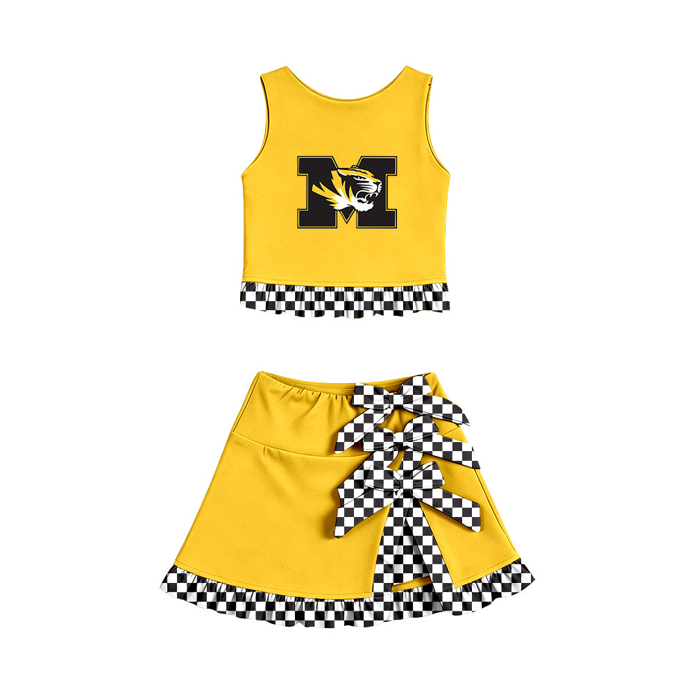 Preorder (moq 5) Baby Girls Missouri Vest Bows Skirt Short Team Clothes Set