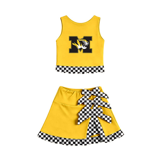 Preorder (moq 5) Baby Girls Missouri Vest Bows Skirt Short Team Clothes Set