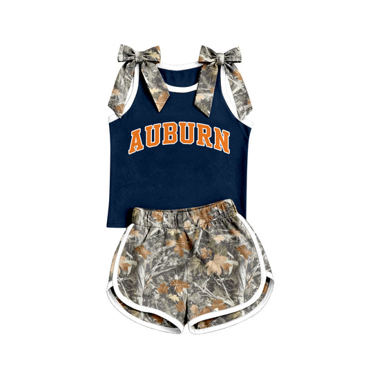 Preorder (moq 5) Baby Girls Camo Bows Sleeveless Auburn Vest Short Team Clothes Set
