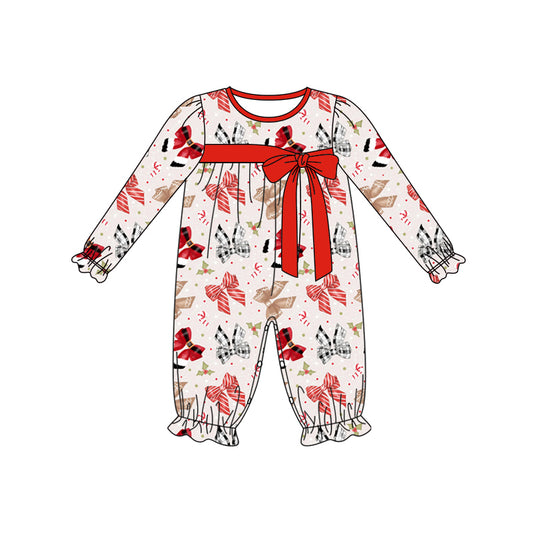 Preorder (moq 5)Baby Girls Long Ruffle Sleeves Colorful Bows Pant Rompers