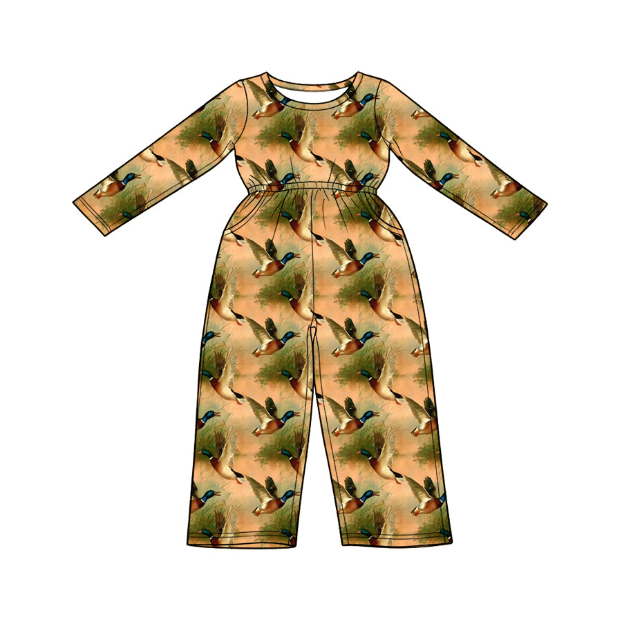 Preorder (moq 5) Baby Girl Clothes Mallard Duck Nature Print Long Sleeve Jumpsuit