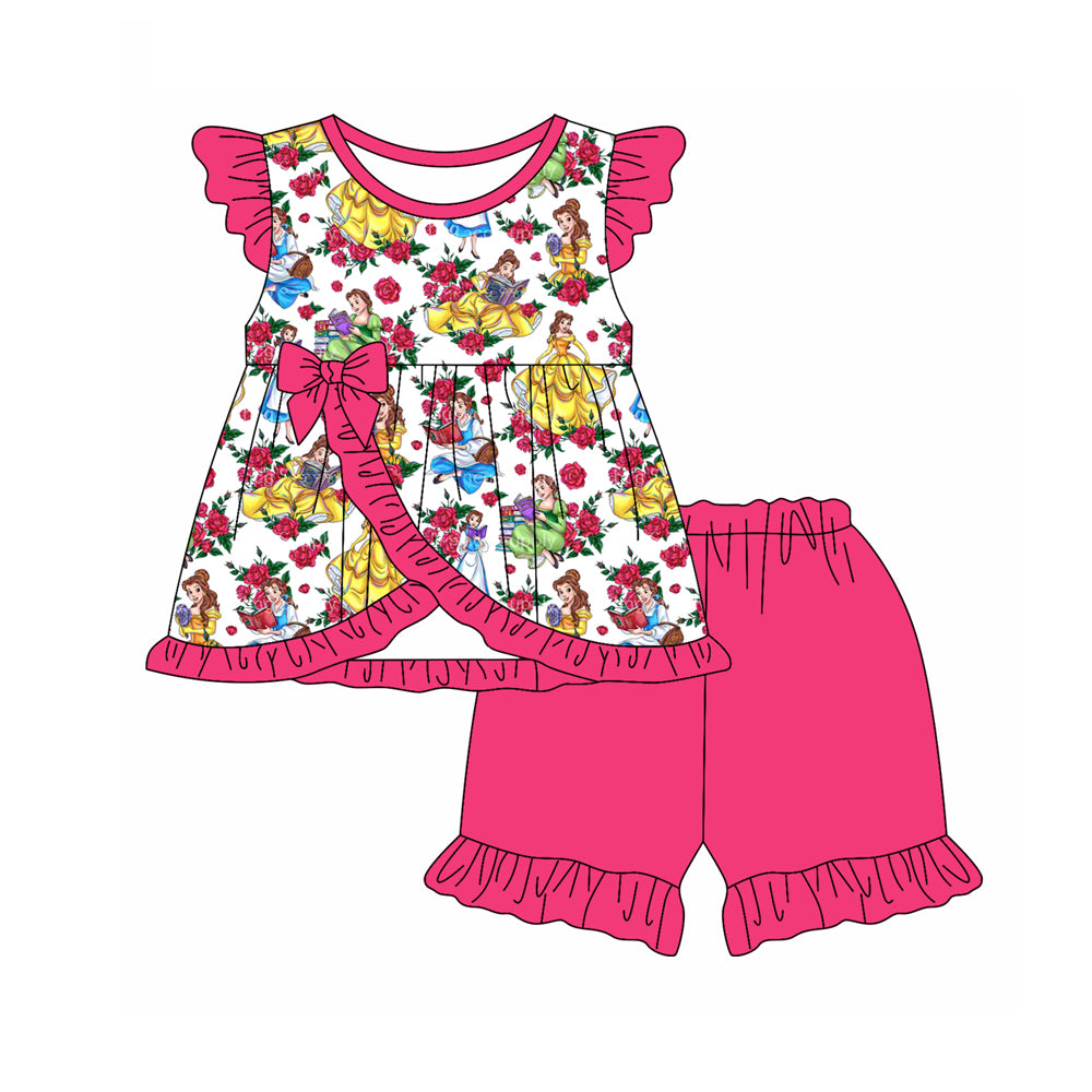 Preorder (moq 5)Baby Girls Princess Flowers Tunic Top Ruffle Shorts Clothes Sets