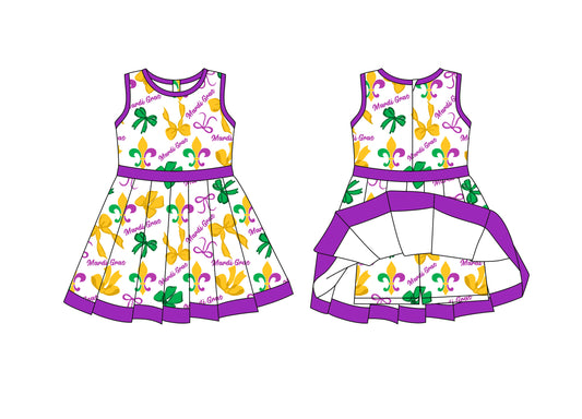 Preorder moq 8 Baby Girls Mardigras Anchor Bows Back Zip Shorts Ruffle Knee Length Dresses