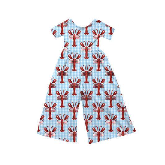 Preorder(moq 8)Baby Girls Blue Checked Crayfishes Pant Jumpsuits