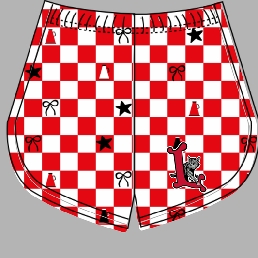 Preorder (moq 5)Baby Girls White Orange Checked Lebo Wolves Cheer Team Shorts Bottoms