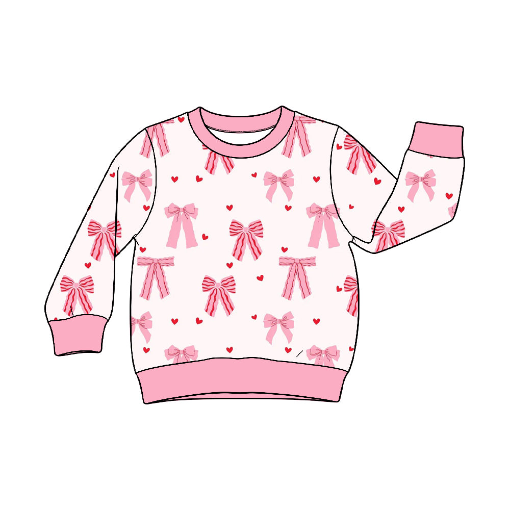 Preorder (moq 5) Baby Girl Clothes Valentine Pink Stripe Bow And Tiny Heart Print Long Sleeve Top