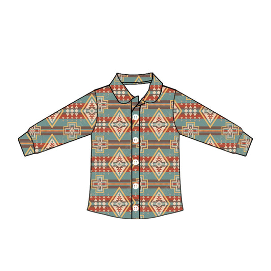 Preorder moq 10 Baby Boys Long Sleeves Western Aztec Button Shirts Top