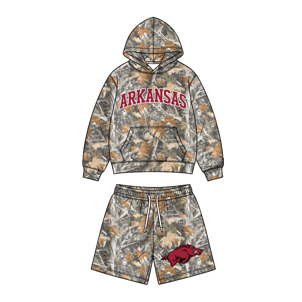 Preorder (moq 5) Baby Boys Leaves Camo Arkansas Pocket Hoodie Short Team Clothes Sets