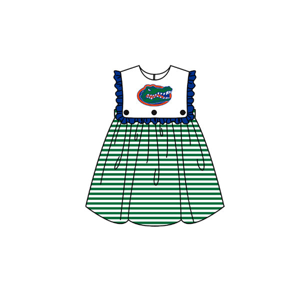 Preorder moq 5 Baby Girls Sleeveless Green Stripe Crocodiles Team Knee Length Dresses