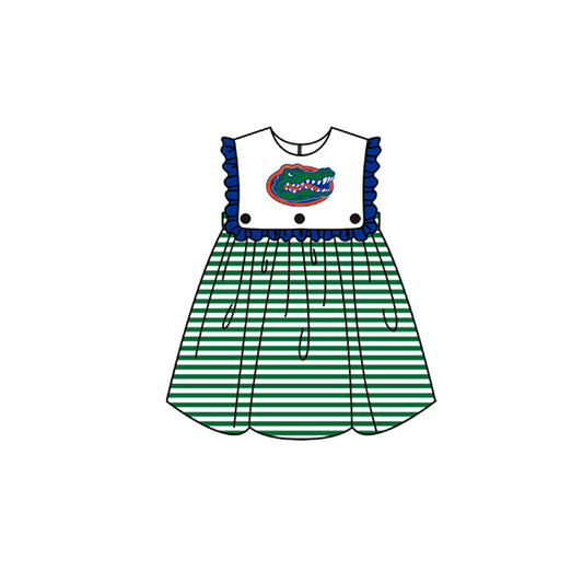 Preorder moq 5 Baby Girls Sleeveless Green Stripe Crocodiles Team Knee Length Dresses