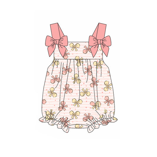 Preorder(moq 5)Baby Infant Girls Pink Yellow Bows Straps Summer Rompers