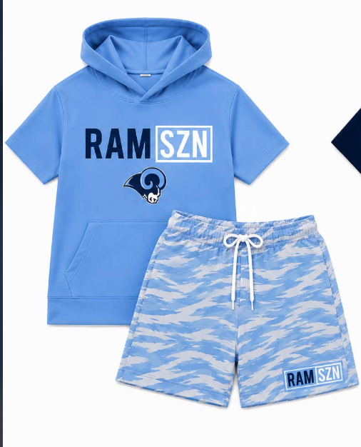 Preorder (moq 5) Baby Boys Light Blue Ram SZN Hoodie Camo Short Team Clothes Sets