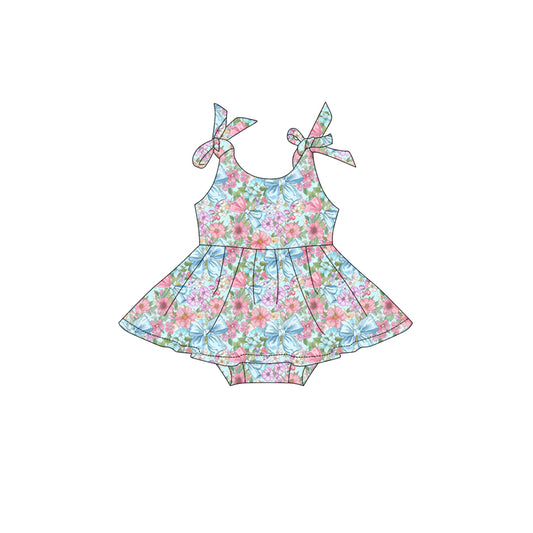 Preorder (moq 5)Baby Girls Strap Colorful Bows Flowers Tunic Ruffle Rompers