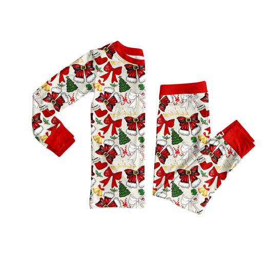 Preorder (moq 5)Baby Girls Long Sleeves Red Bows Trees Top Pant Pajamas Clothes Set