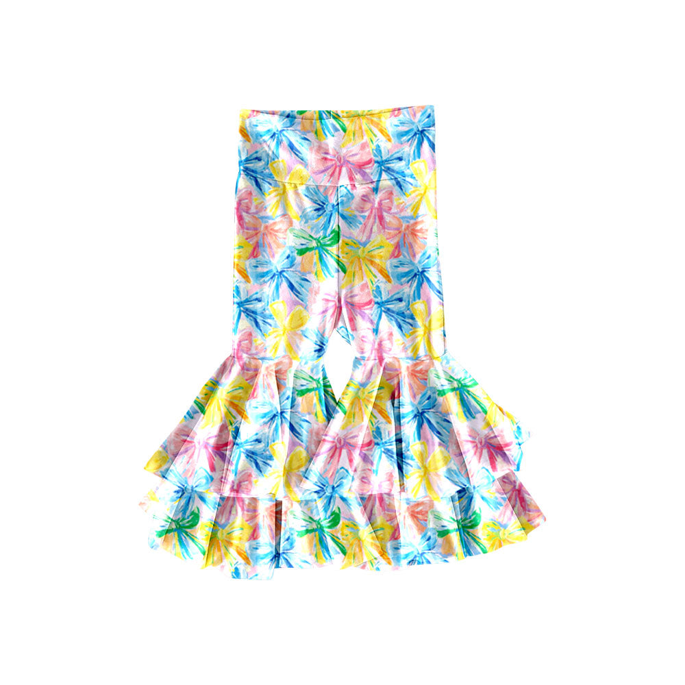 Preorder(moq 5) Baby Girls Colorful Bows Ruffle Bell Bottom Pants