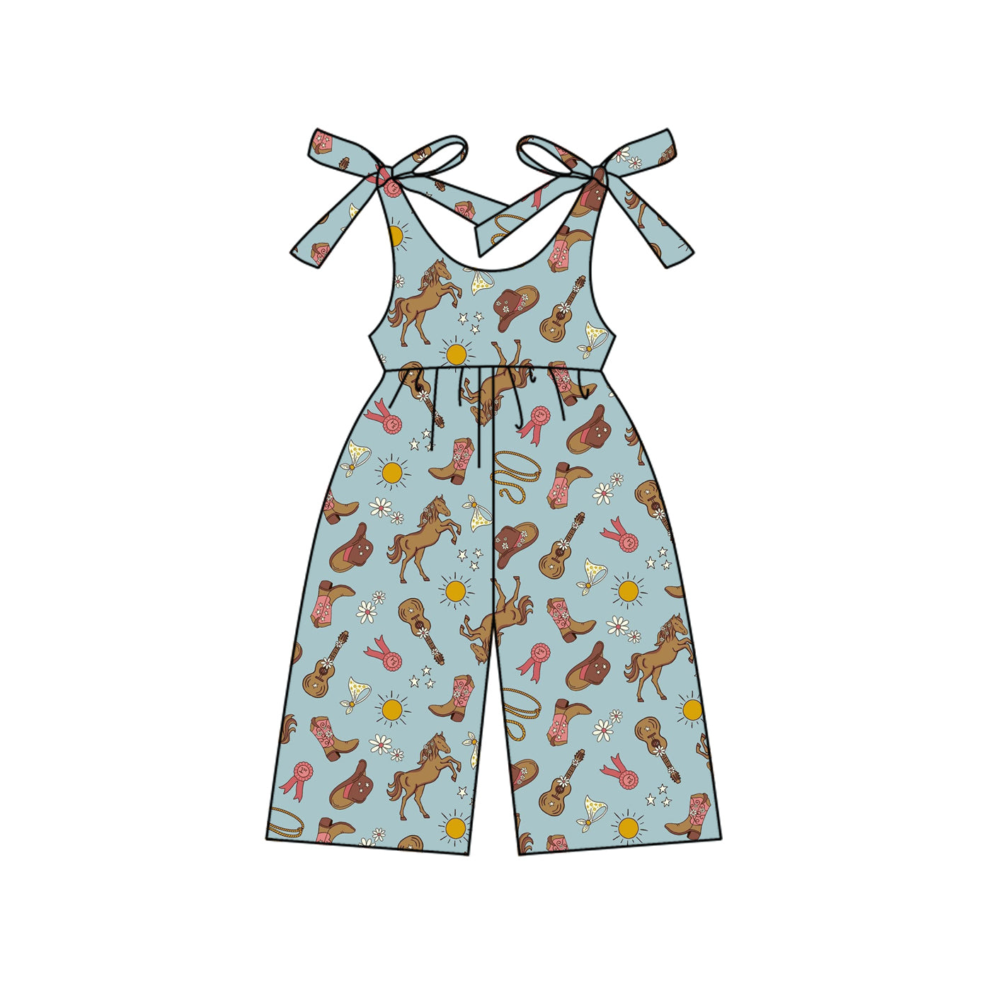 Preorder (moq 5)Baby Girls Hot Blue Strap Boots Guitars Jumpsuit