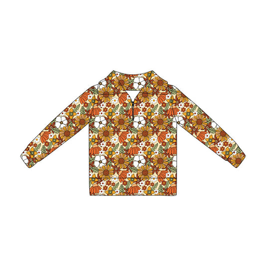 Preorder (moq 5)Baby Girls Long Sleeve Colorful Flowers Fall Zip Pullovers Top