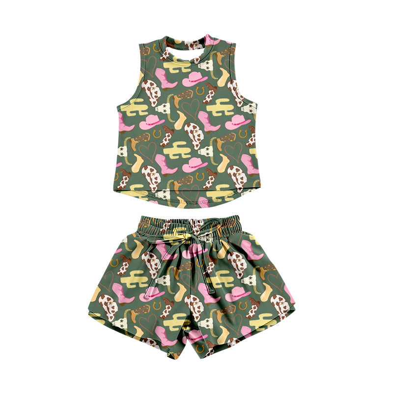 Preorder (moq 5)Baby Girls Boots Hats Cactus Top Shorts Western Clothes Set