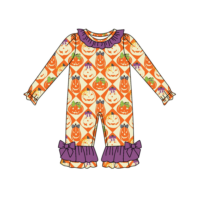Preorder(moq 5)Baby Infant Girls Ghost Pumpkins Plaid Ruffle Pant Halloween Rompers
