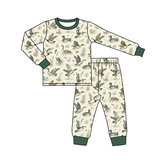 Preorder (moq 5) Baby Boy Clothes Duck Wetland Reed Print Long Sleeve Top Jogger Pant Pajama Set