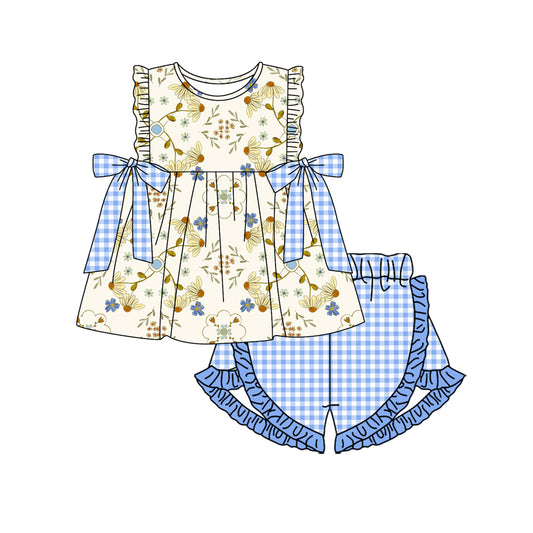 Baby Girls Flowers Bows Top Ruffle Shorts Clothes Sets Preorder(MOQ 5)