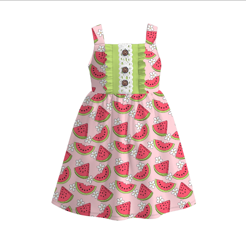 Baby Girls Wateremelon Straps Knee Length Dresses Preorder(moq 5)