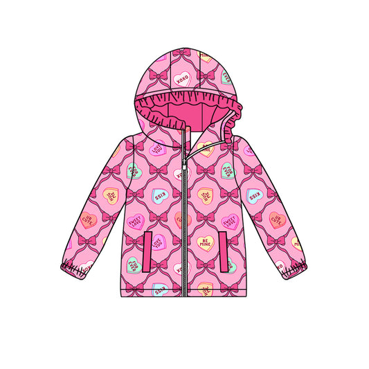 Baby Girls Be Mine Valentines Hearts Ruffles Hooded Zip Tops preorder(MOQ 5)