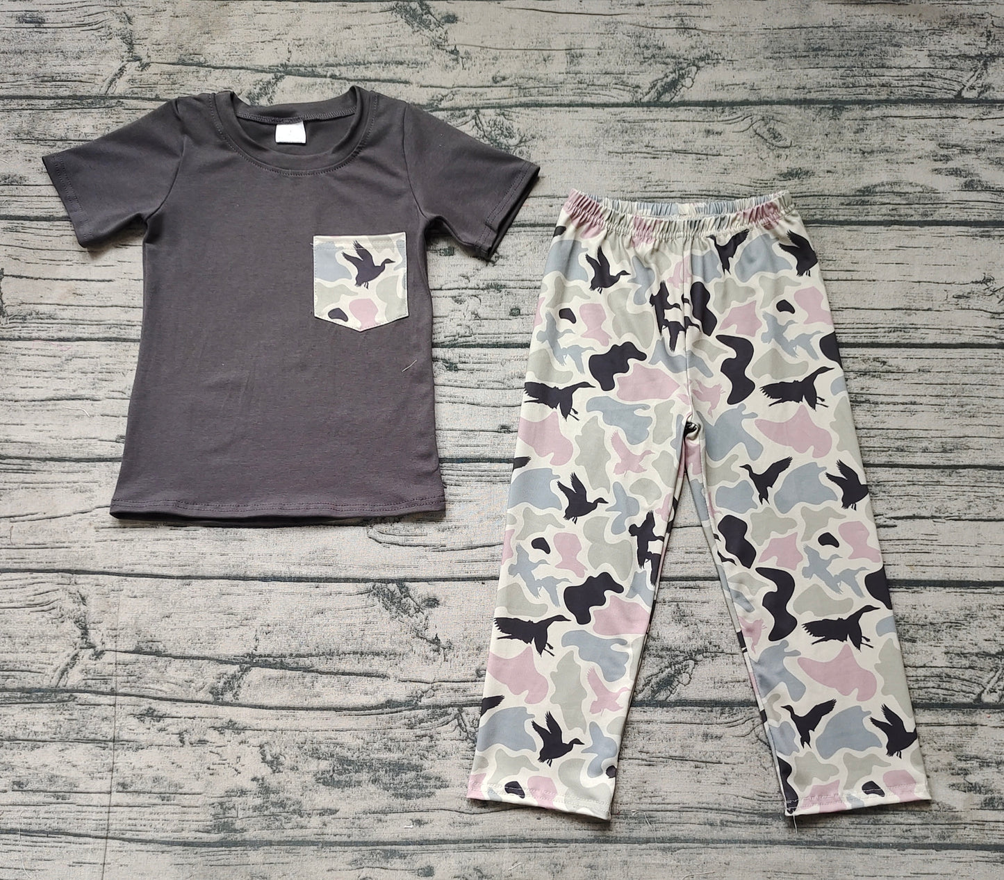 Baby Boys Grey Pocket Top Duck Camo Pants Clothes Sets