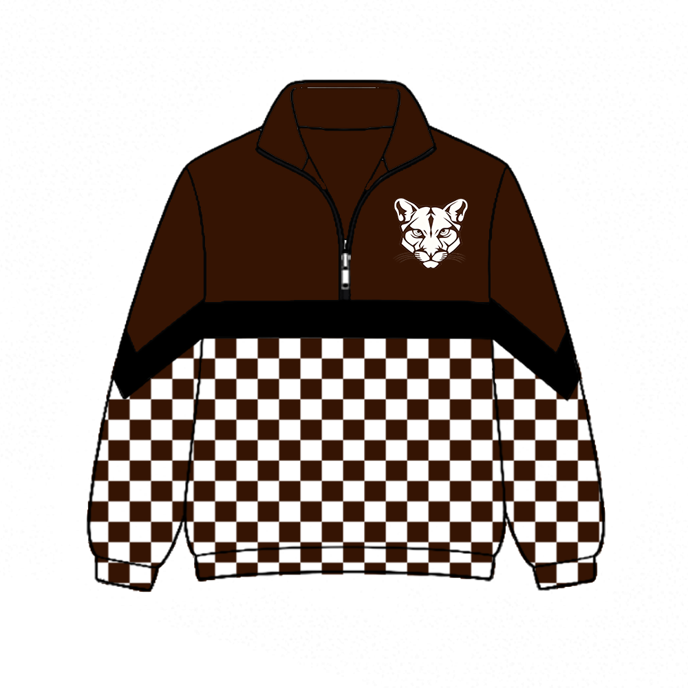 Preorder (moq 5)Baby Boys Brown Black Checked Long Sleeve WSU Zip Team Pullovers Top
