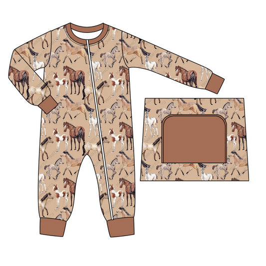 Baby Infant Boys Western Horse Zip Rompers preorder(moq 5)