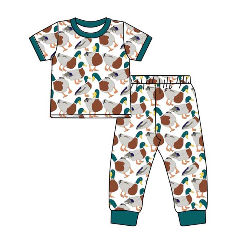 Baby Kids Green Top Mallard Ducks Pants Pajama Girls Clothing Sets preorder(MOQ 5)