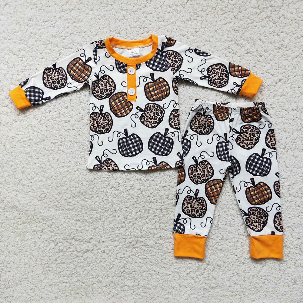 Baby Girls Boys Fall Checked Pumpkins Sibling Dresses Pajamas Clothes Sets