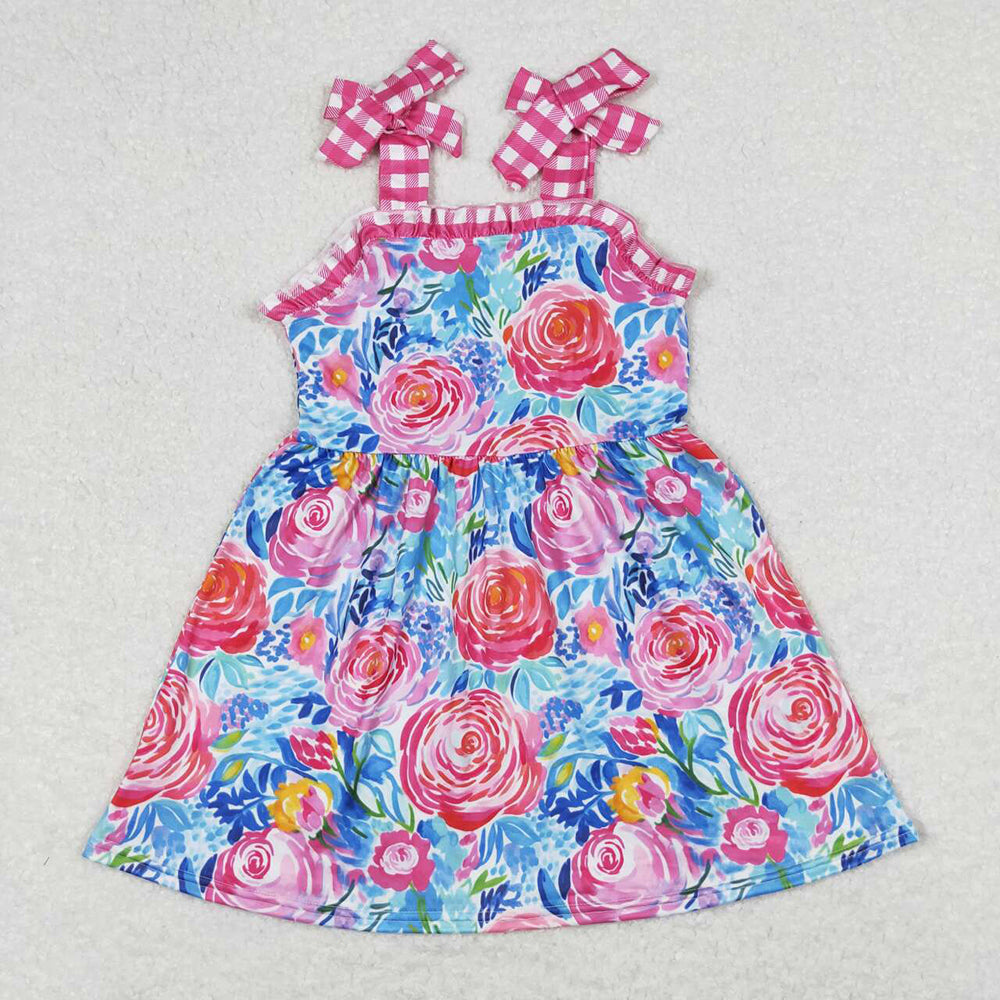 Baby Girls Pink Flowers Straps Sibling Summer Dresses Rompers Clothes Sets