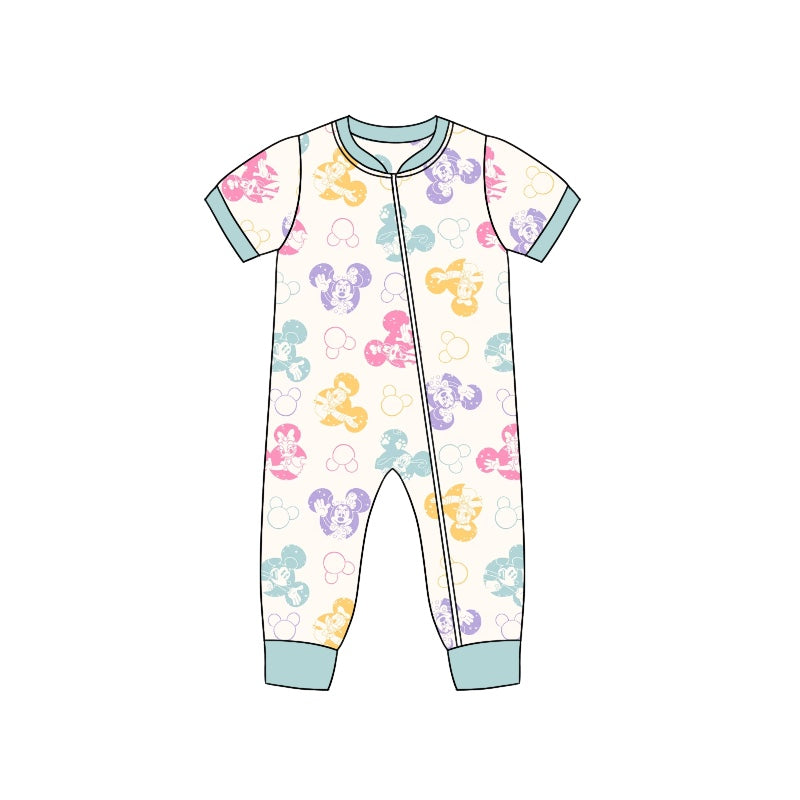 Baby Infant Girls Cartoon Colorful Mouse Zips Rompers preorder(moq 5)