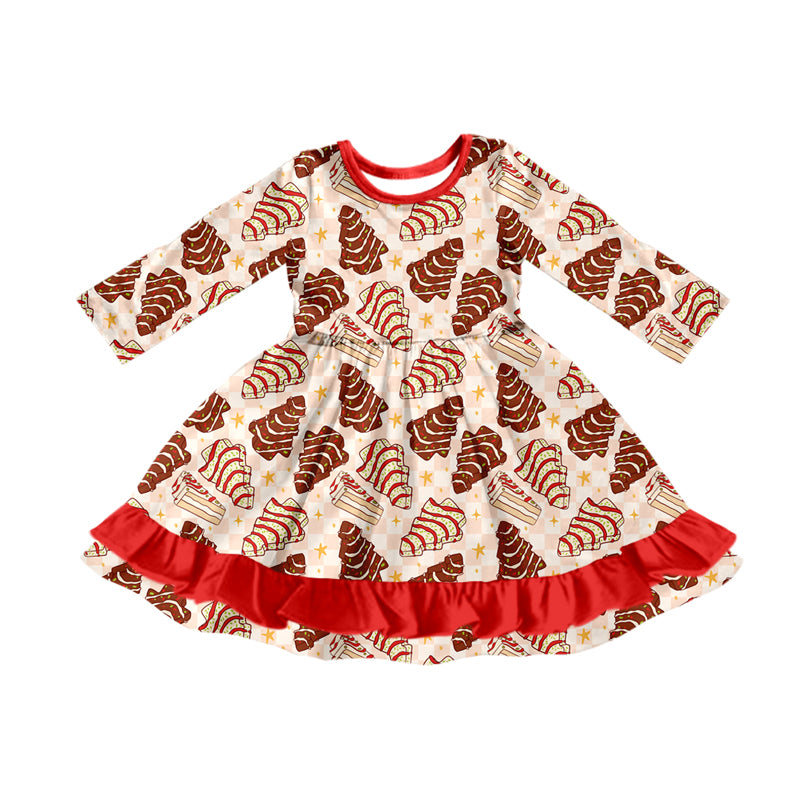 Preorder (moq 5)Baby Girls Christmas Tree Cakes Ruffle Knee Length Dresses