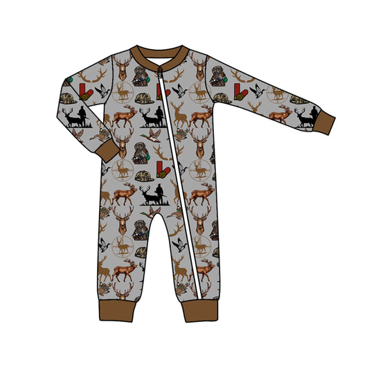 Baby Boys Fall Deers Ducks Hunting Long Sleeve Zip Rompers preorder(moq 5)