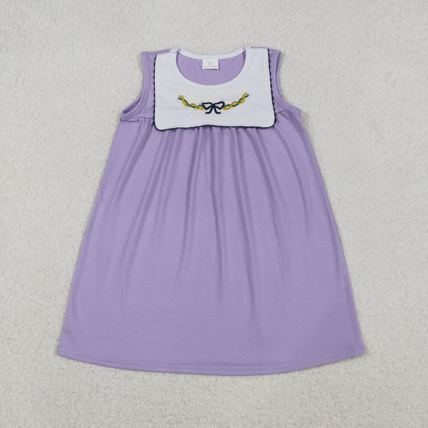Embroidery Bows Baby Girls Sleeveless Mardigras Knee Length Dresses