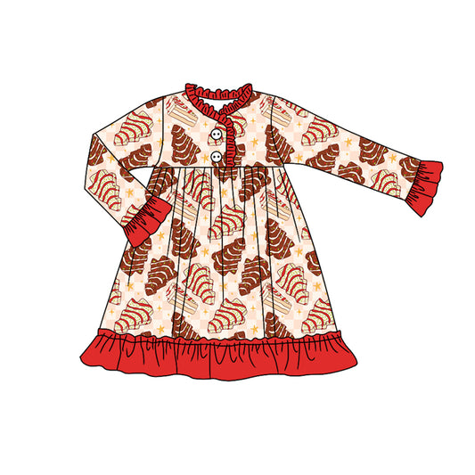 Preorder (moq 5)Baby Girls Christmas Tree Cakes Ruffle Knee Length Gowns Dresses
