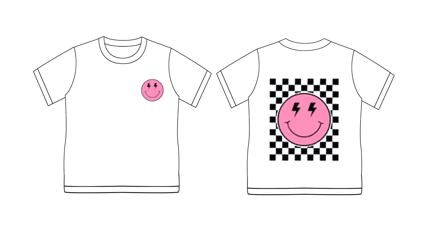 Preorder (moq 5)Baby Girls Pink Smile Checkered Short Sleeve Tee Shirts