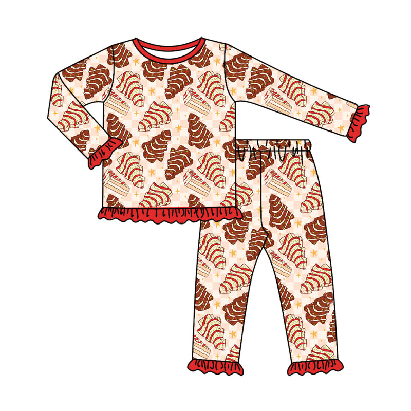 Preorder(moq 5) Baby Girls Christmas Tree Cakes Top Pants Lounge Wear Pajamas Sets