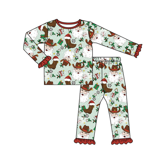 Baby Girls Western Christmas Santa Red Top Pants Pajamas Clothes Sets preorder(MOQ 5)