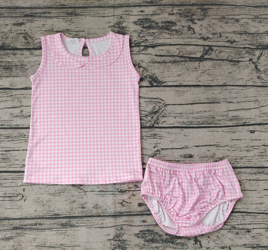 Baby Girls Toddler Pink Checkered Shirt Bummies Clothes Sets