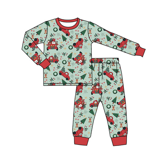 Baby Boys Christmas Tree Cars Top Pants Pajamas Outfits Clothes Sets preorder(MOQ 5)